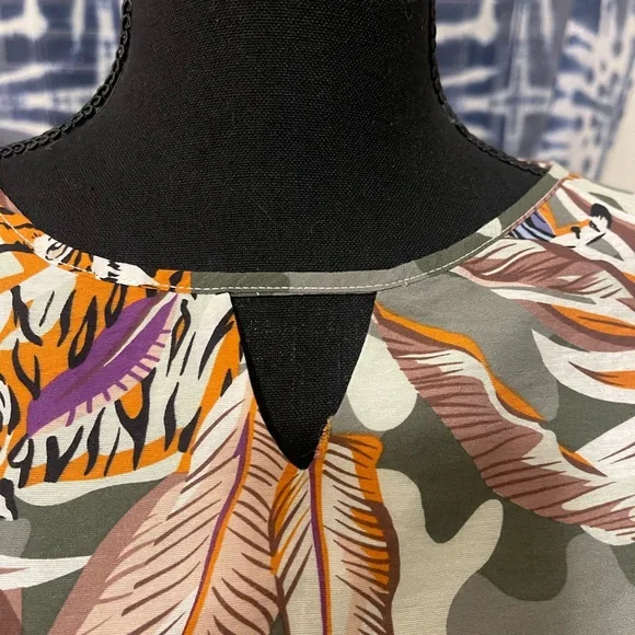 Women’s Topshop Short Sleeve Tiger and Camo Print Shift Dress Spring Vacay Sz L - Picture 6 of 14